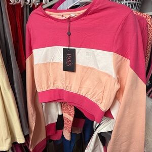 Paris Hilton Women's Colorblock Crop Top - Pink, Cream, Peach